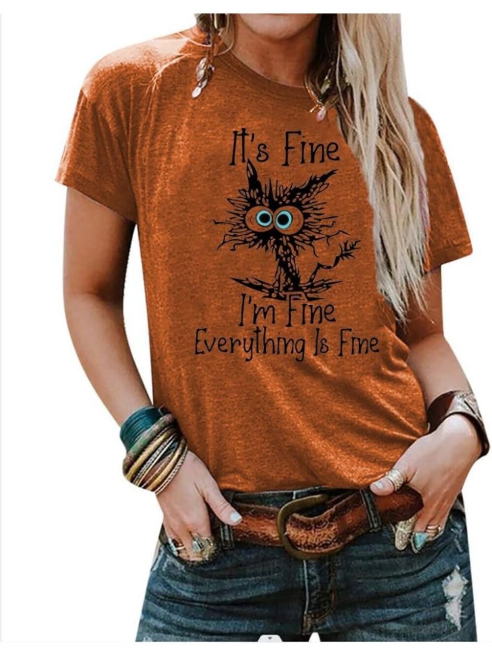 Women's Burnt Orange Short Sleeve Sayings Loose Fit Casual Tops Imported T Shirt - Picture 2 of 3